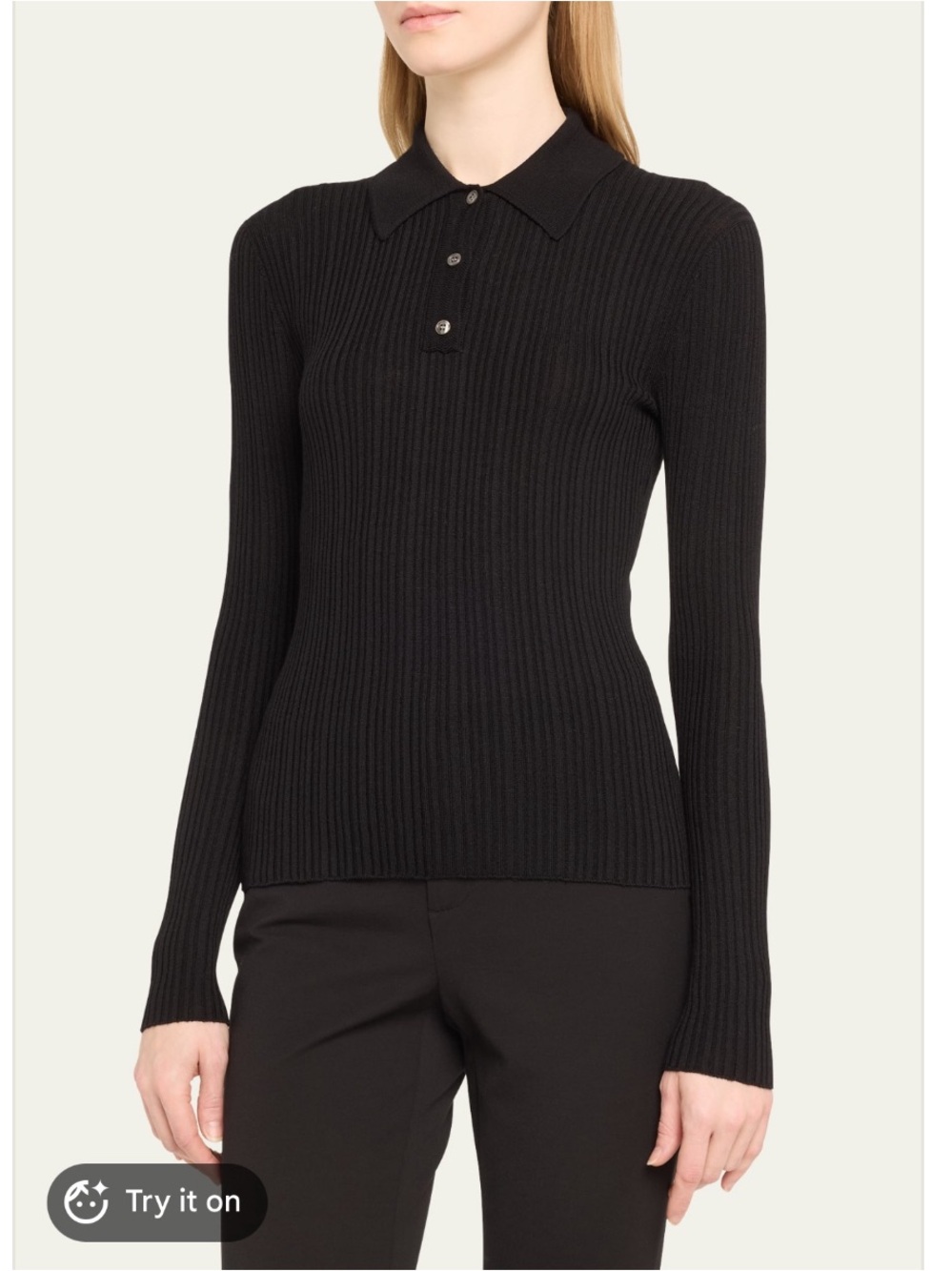 THEORY Bering Wool Blend Slim Ribbed Polo in Black Size Small NWOT